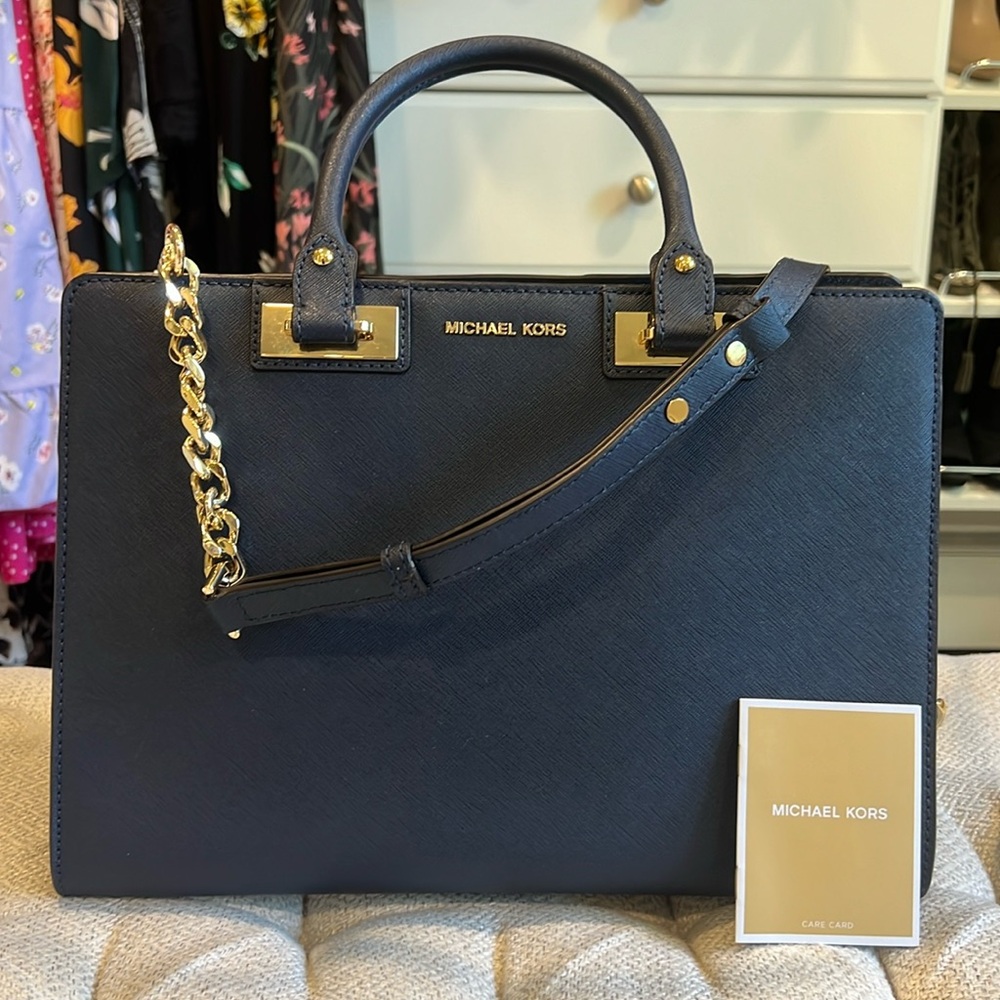 Michael Kors Dark Blue Leather Bag w Adjustable Strap